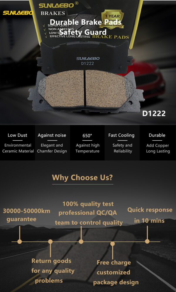 High Quality Low-metal Ceramic Auto Spare Parts Brake Pad D1222 / 0446533450